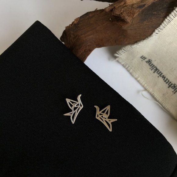 💙Orizuru Paper Crane Bird Art Earrings Origami - Picture 2 of 13
